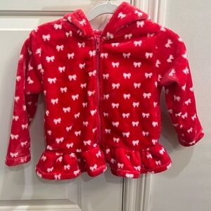 Kids teddy ruffled jacket size 3T. Hot pink color with white bows